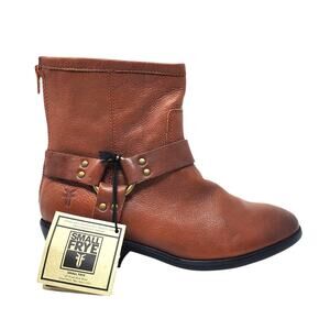 Frye Small Phillip Harness Boot Short Leather Cognac Brown Youth Size 3.5 New